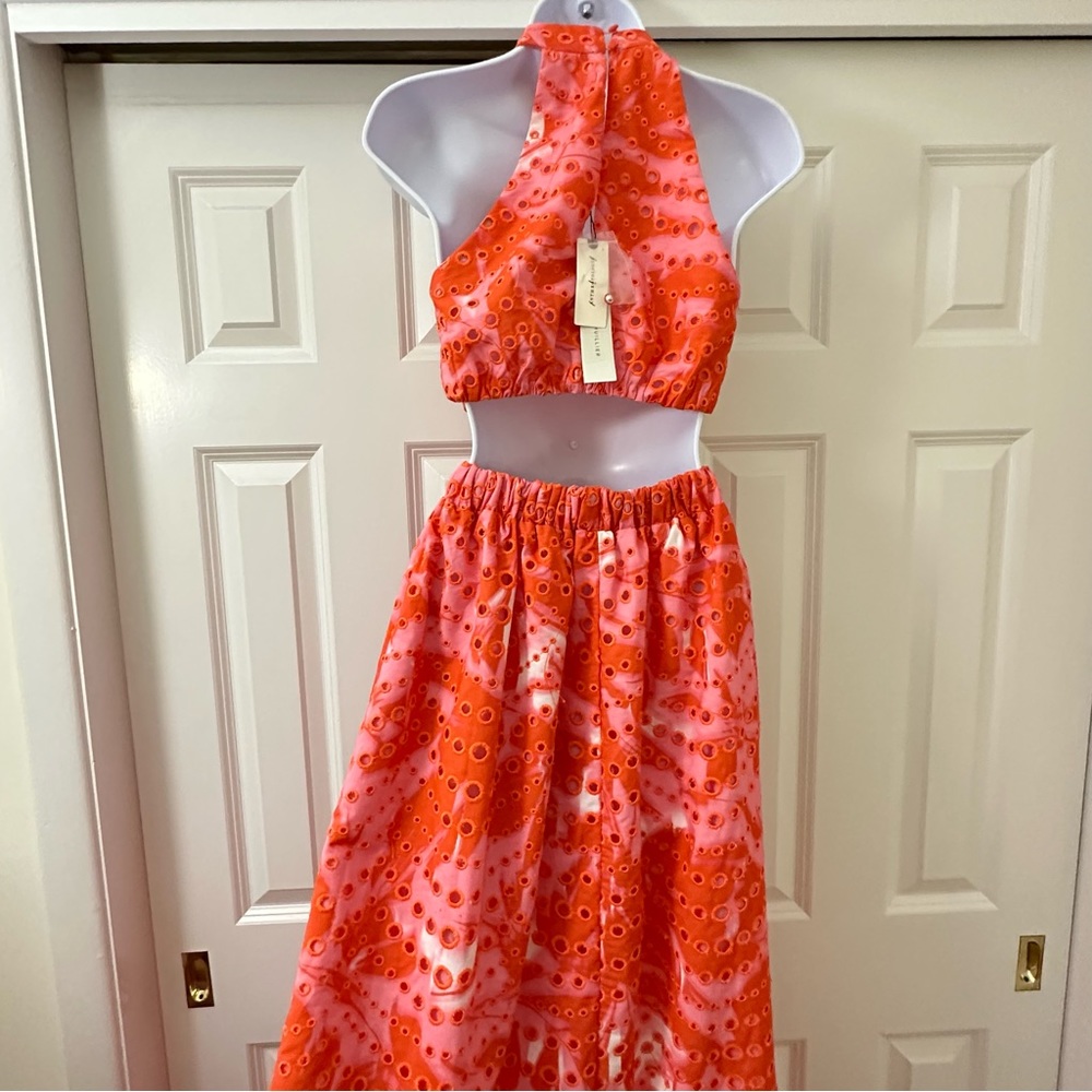 Anthropologie x Monique Lhuiller Cut-Out Eyelet Lace Halter Gown Size 0 - Picture 7 of 11